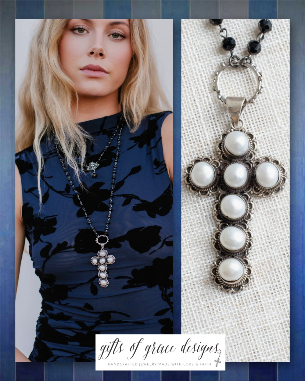 Gifts of Grace Designs Handcrafted Real Pearl Sterling Silver Cross Necklace